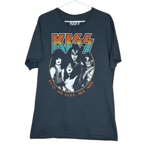 KISS Rock and Roll‎ All Nite Gray Short Sleeve Band Tee Shirt Men's Size XL
